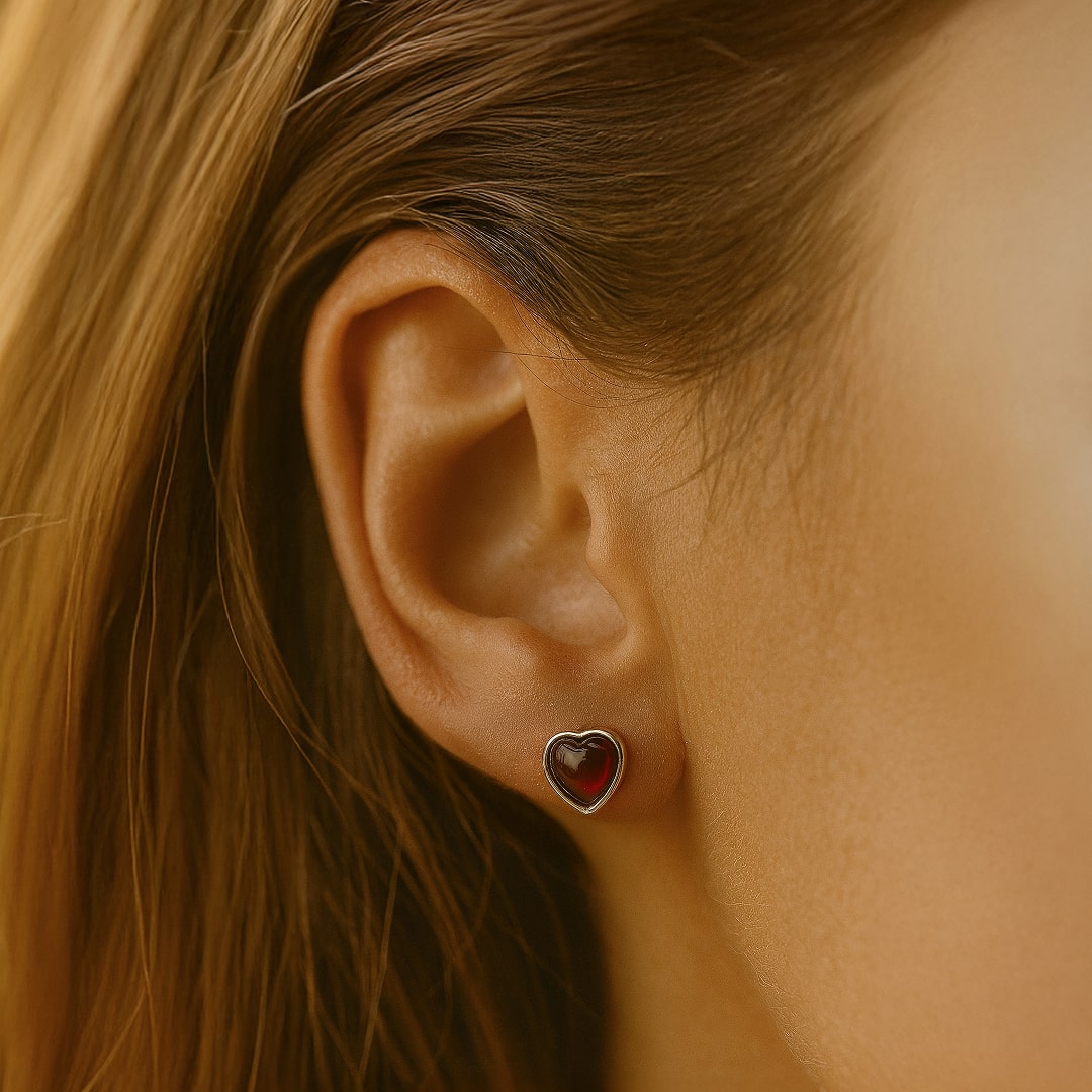 Boucles d'Oreilles "Coeur Passion" en Grenat & Métal Argenté