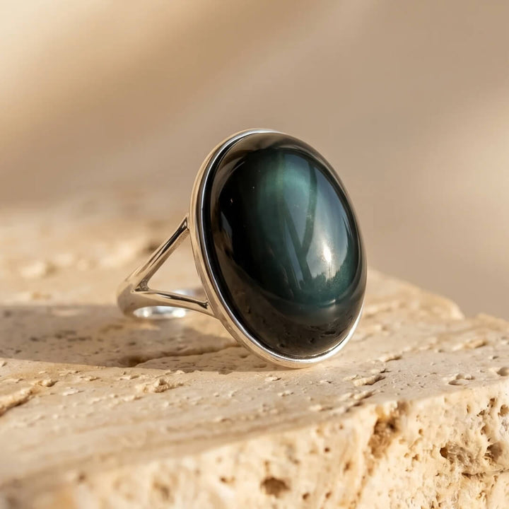 Bague Ajustable "Éveil de L'Âme" en Obsidienne Œil Céleste