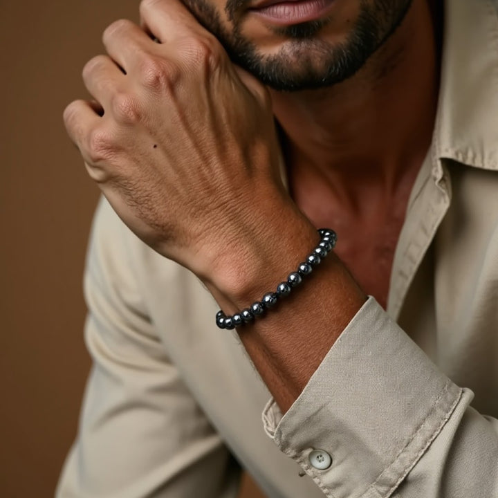 Bracelet "Symbole d'Ancrage" en Hématite