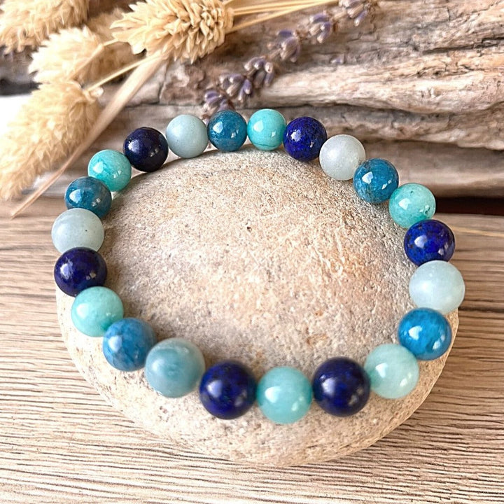 Bracelet "Océan" en Amazonite, Lapis Lazuli, Aigue-Marine & Apatite