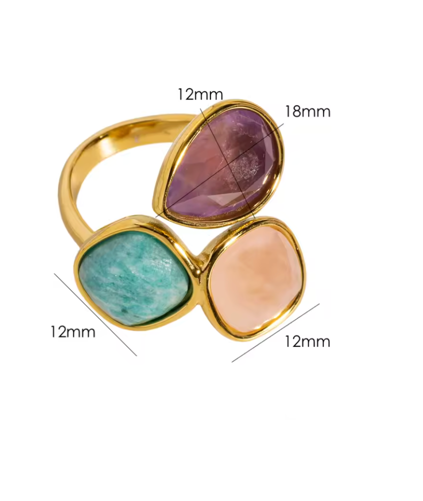 Bague "Aube Douce" en Amazonite, Quartz Rose & Améthyste