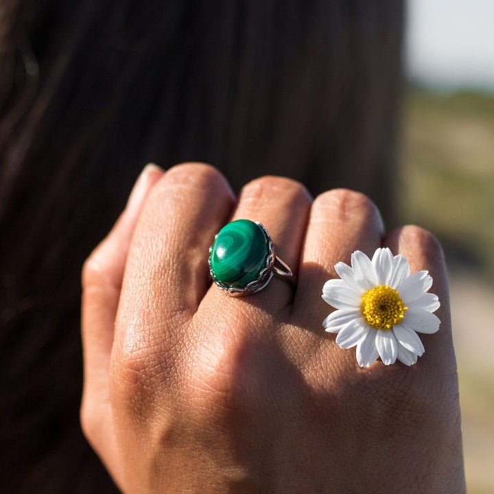 Bague Ajustable "Métamorphose" en Malachite