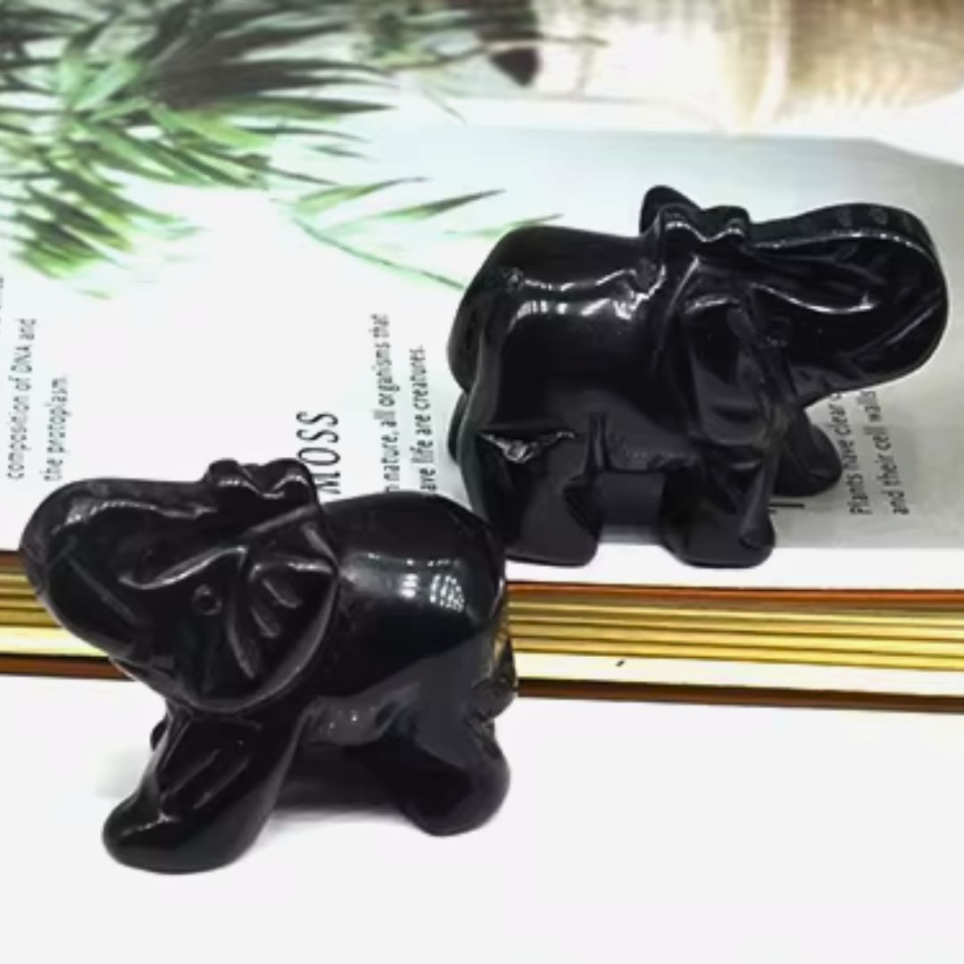 Éléphant "Gardien de Sagesse" en Obsidienne