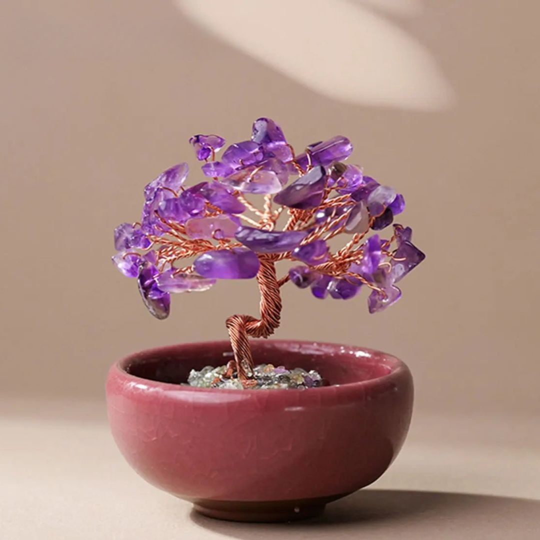 Arbre Décoratif Feng Shui en Éclats de Pierres Naturelles
