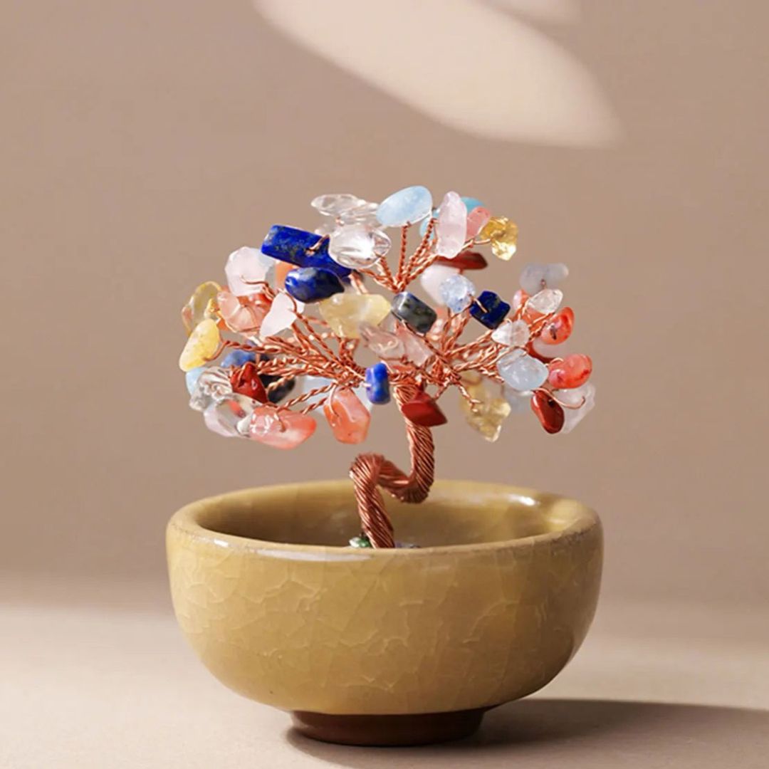 Arbre Décoratif Feng Shui en Éclats de Pierres Naturelles