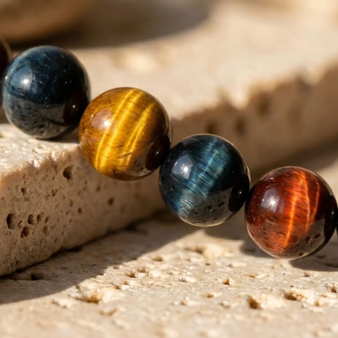Collier "Oeil Multiple" en Oeil de Tigre, Oeil de Faucon & Oeil de Taureau