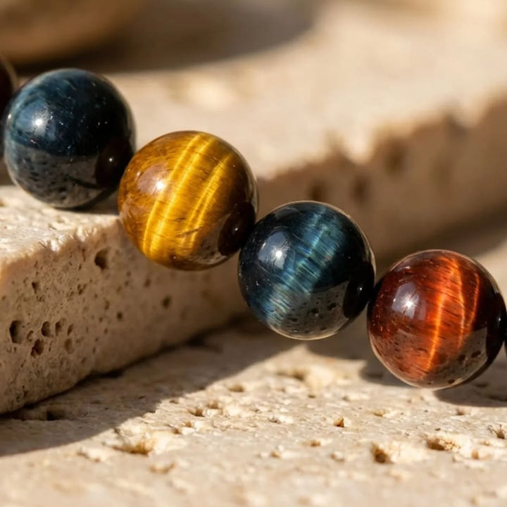 Collier "Oeil Multiple" en Oeil de Tigre, Oeil de Faucon & Oeil de Taureau