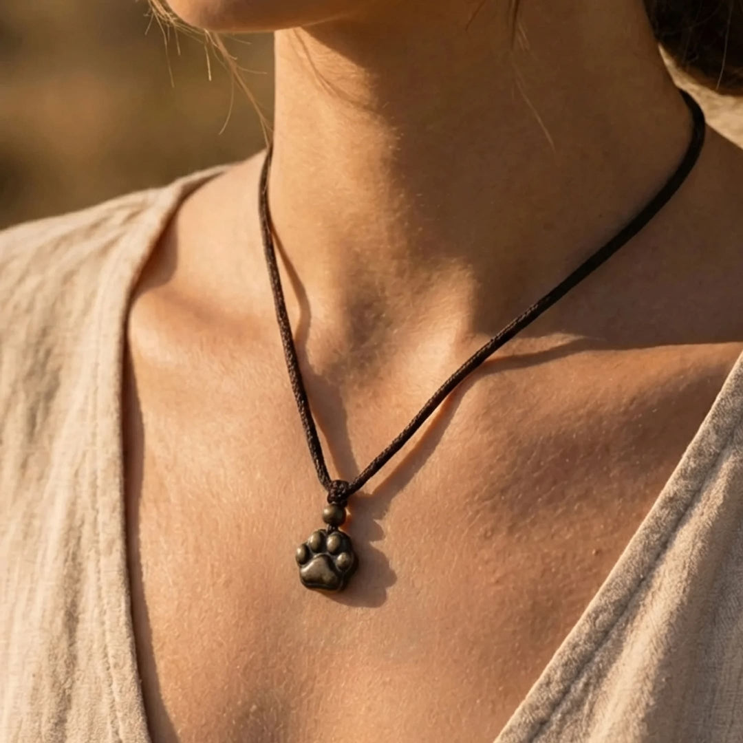 Pendentif Patte "Lien Éternel" en Obsidienne Dorée