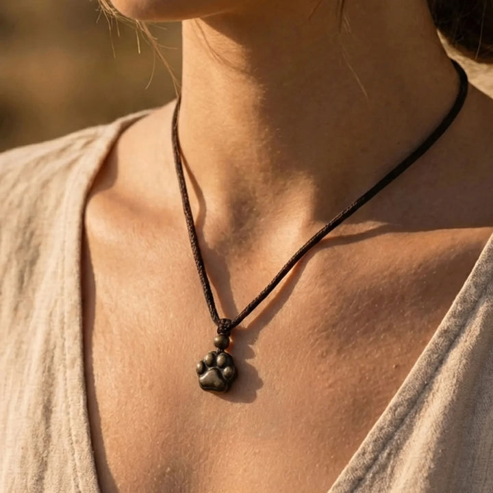 Pendentif Patte "Lien Éternel" en Obsidienne Dorée