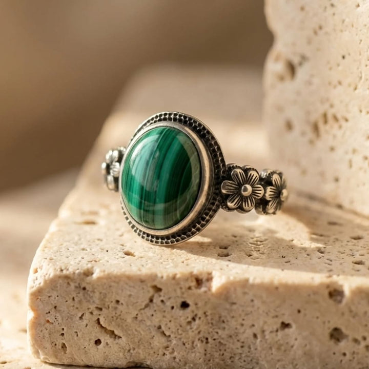 Bague "Fleur de Transformation" en Malachite