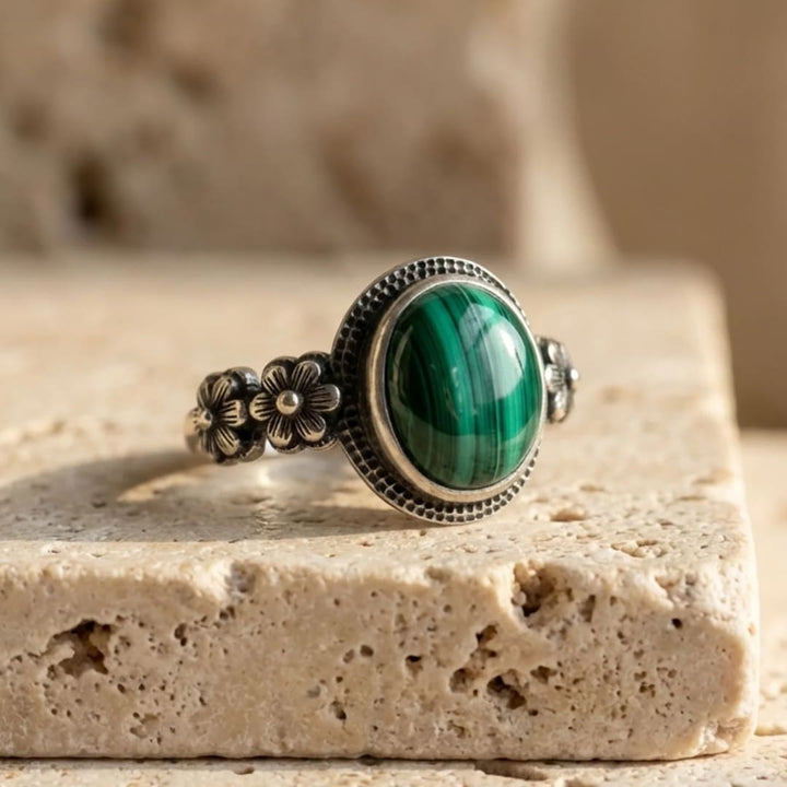 Bague "Fleur de Transformation" en Malachite