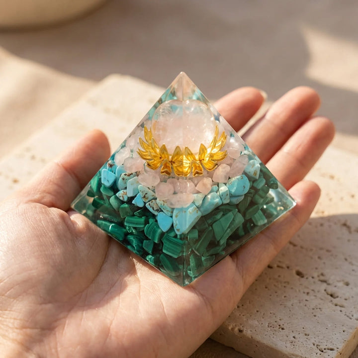 Orgonite "Lotus d’Harmonie" en Quartz Rose, Turquoise & Malachite