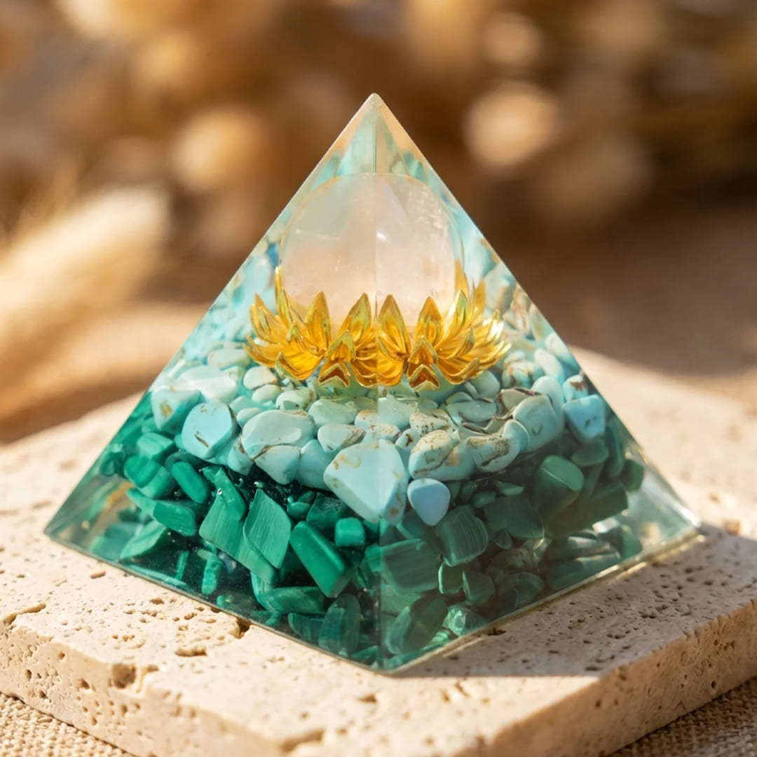 Orgonite "Lotus d’Harmonie" en Quartz Rose, Turquoise & Malachite