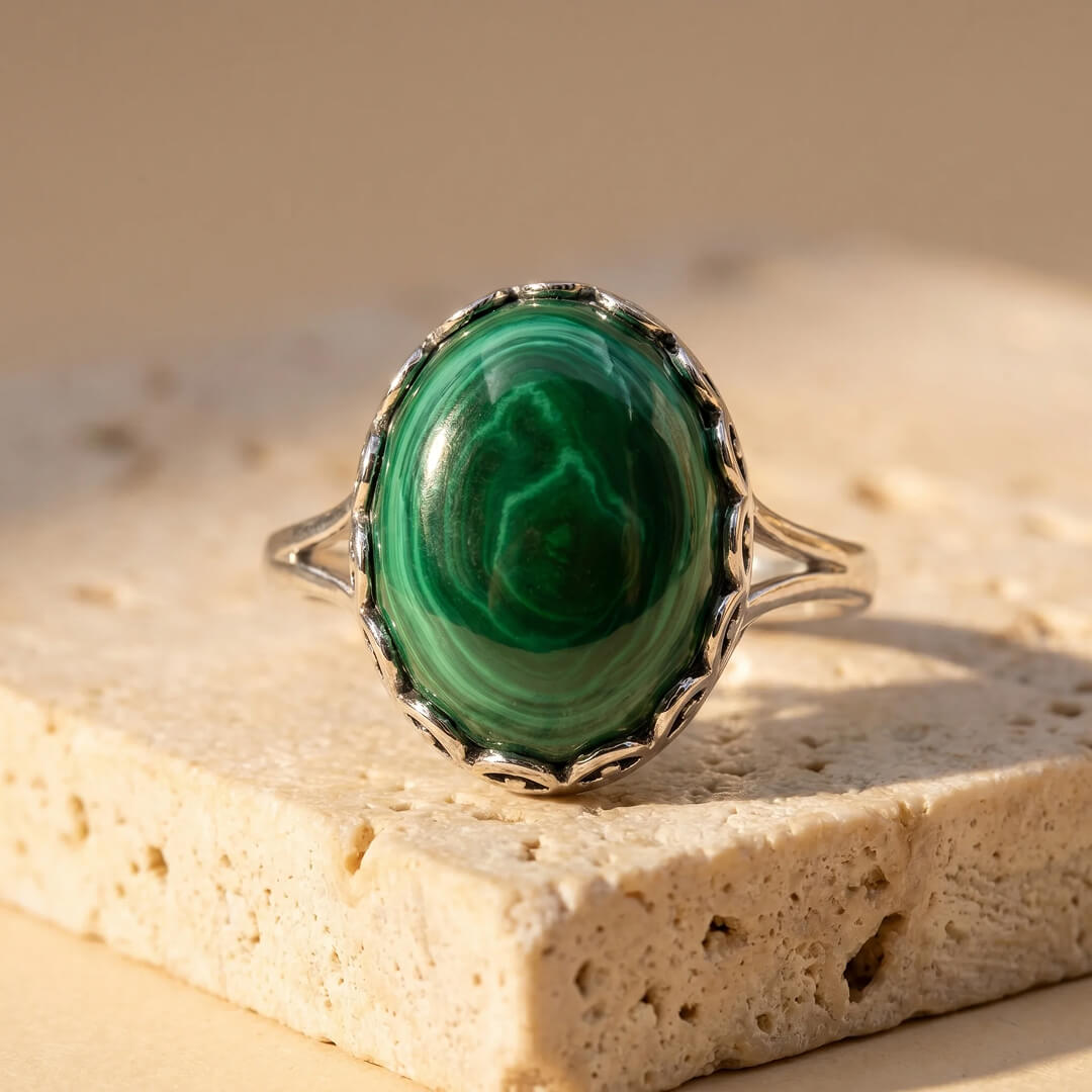 Bague Ajustable "Métamorphose" en Malachite