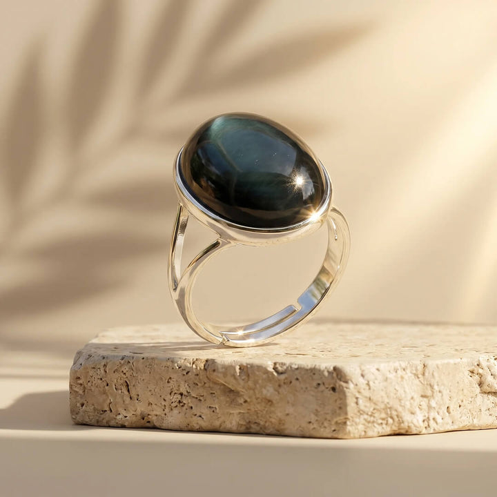 Bague Ajustable "Éveil de L'Âme" en Obsidienne Œil Céleste