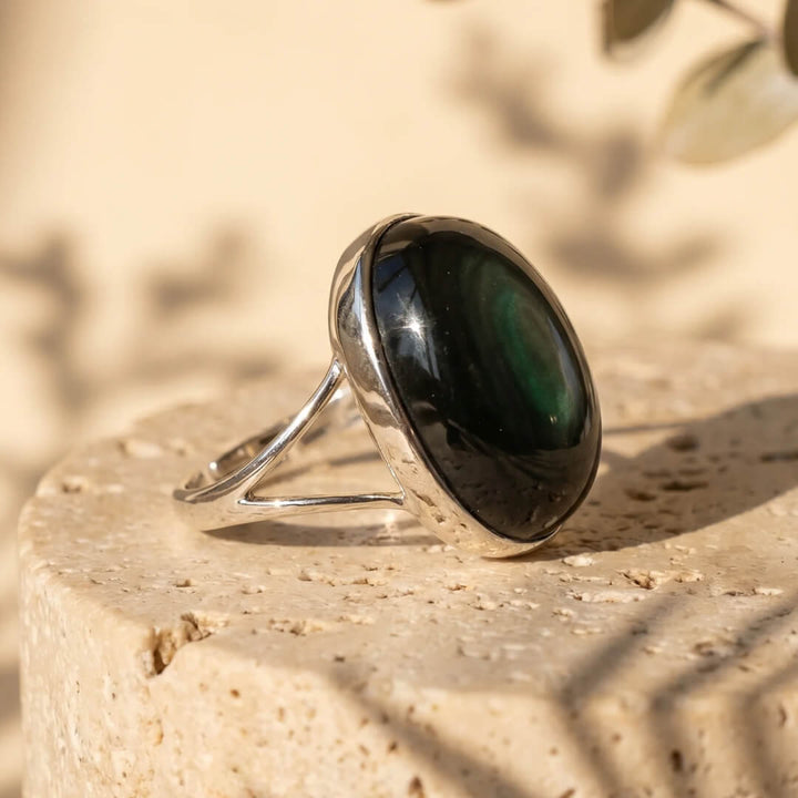 Bague Ajustable "Éveil de L'Âme" en Obsidienne Œil Céleste