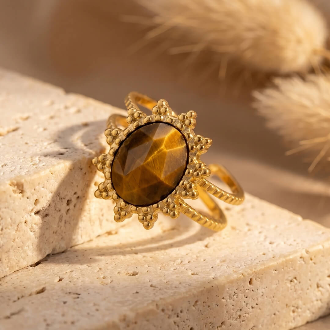 Bague “Fleur” en Œil de Tigre