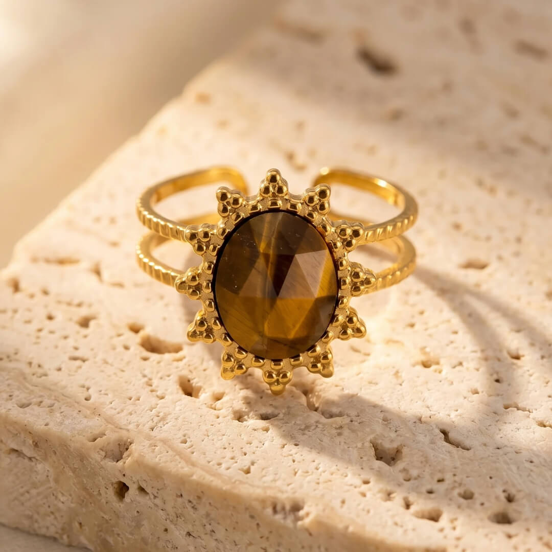 Bague “Fleur” en Œil de Tigre