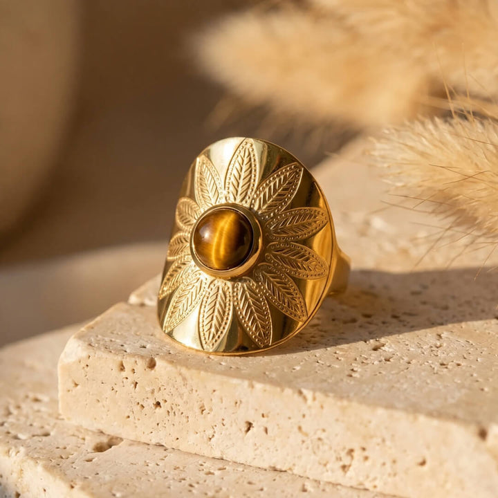 Bague "Mandala" en Œil de Tigre