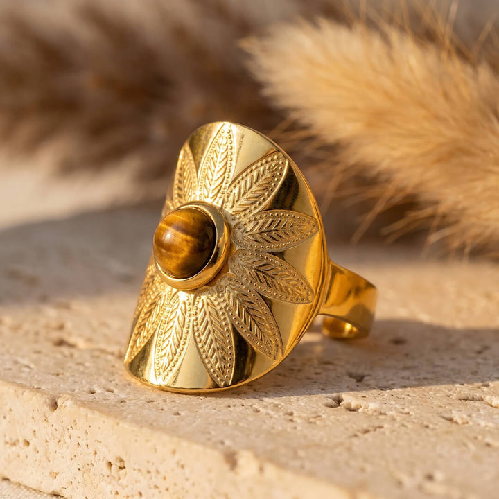 Bague "Mandala" en Œil de Tigre