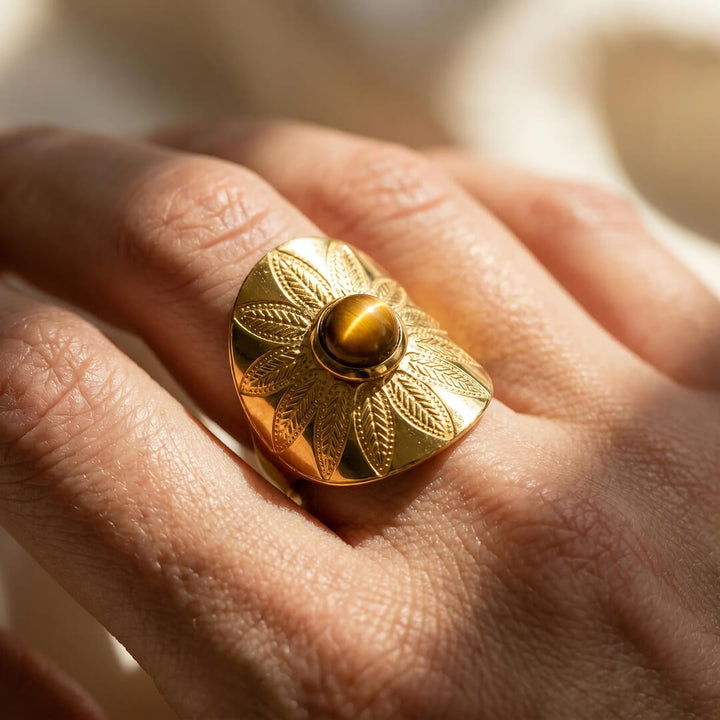Bague "Mandala" en Œil de Tigre
