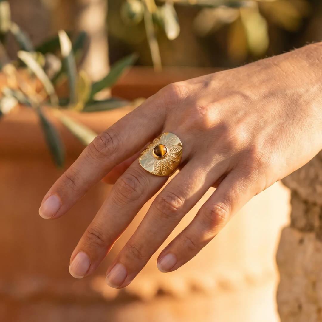 Bague "Mandala" en Œil de Tigre