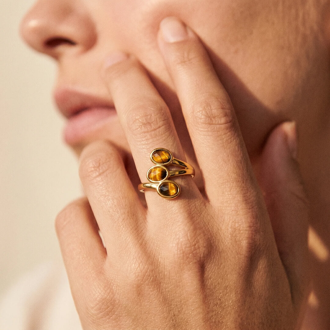 Bague “Triple Lumière” en Œil de Tigre
