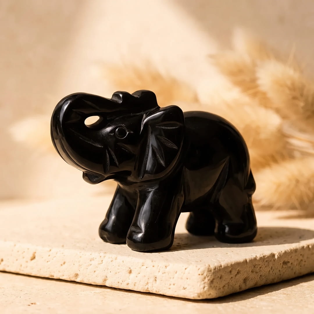 Éléphant "Gardien de Sagesse" en Obsidienne