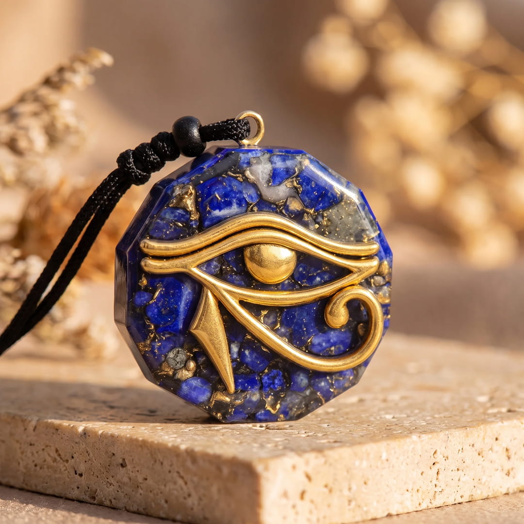 Pendentif Orgonite Oeil d'Horus en Éclats de Pierres