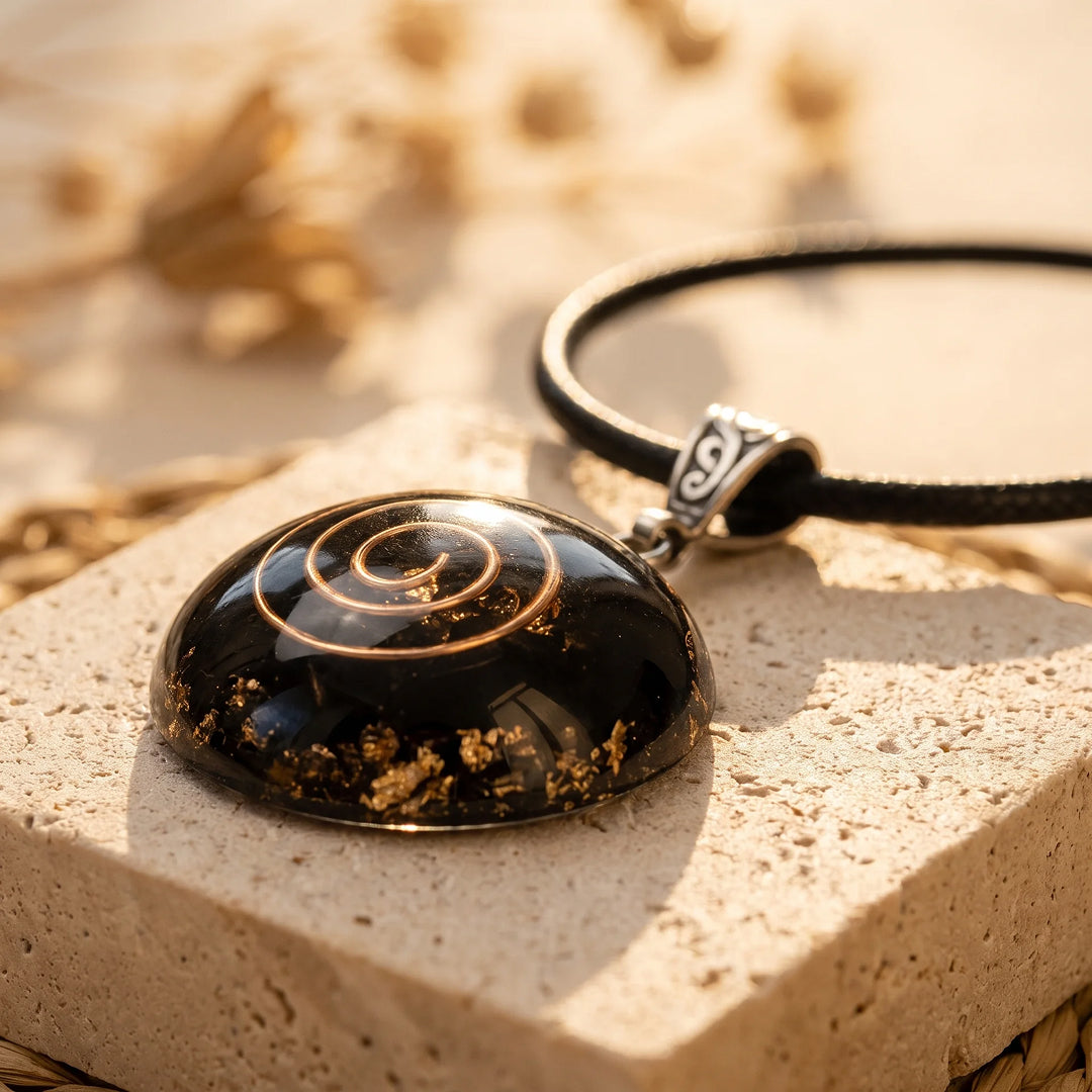 Pendentif Orgonite "Protection Symbolique" en Obsidienne Noire