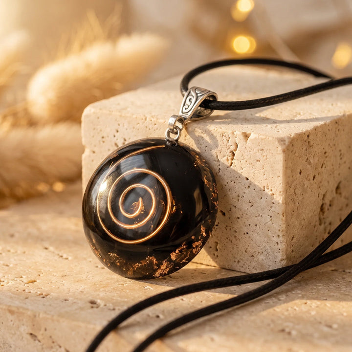 Pendentif Orgonite "Protection Symbolique" en Obsidienne Noire