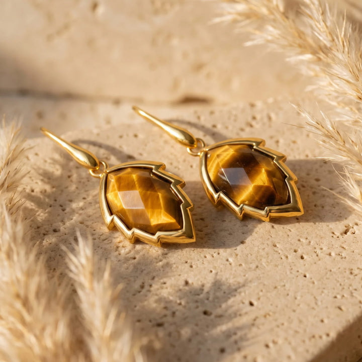 Boucles d'Oreilles Feuilles de l'Arbre en Pierre Naturelle