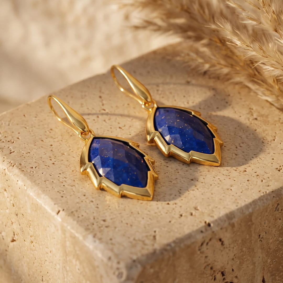 Boucles d'Oreilles Feuilles de l'Arbre en Pierre Naturelle