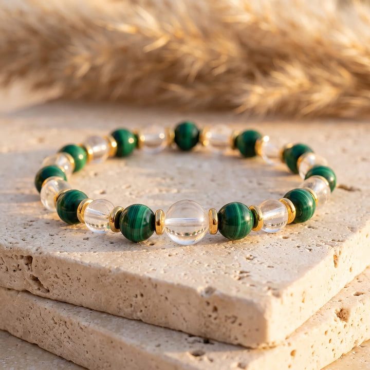 Bracelet "Nouveau Départ"en Malachite et Cristal de Roche