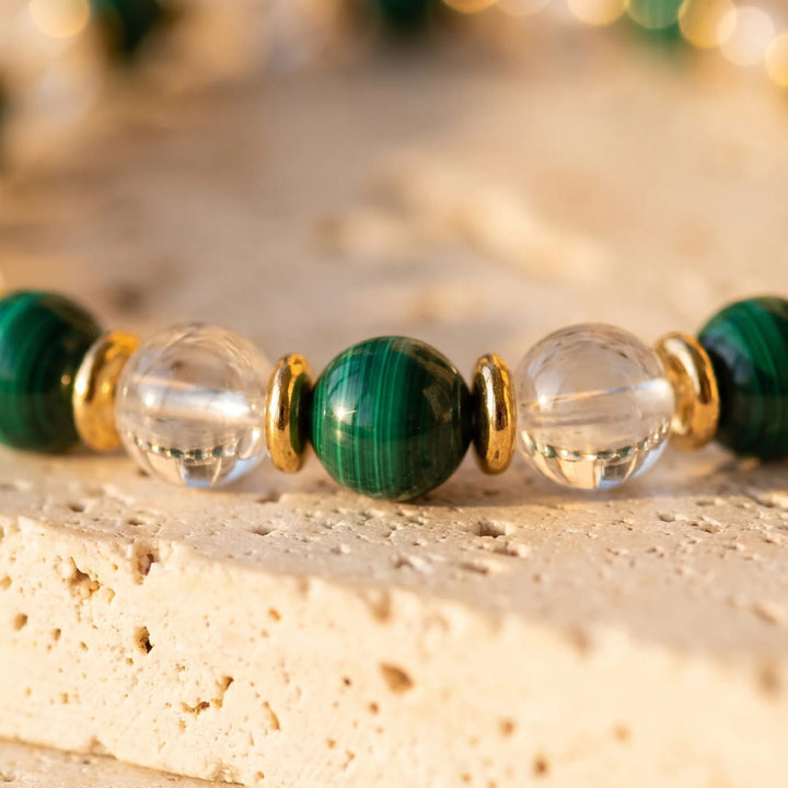 Bracelet "Nouveau Départ"en Malachite et Cristal de Roche