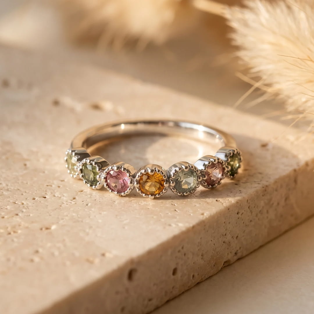 Bague Ajustable "Mangala" en Tourmaline multi-colore