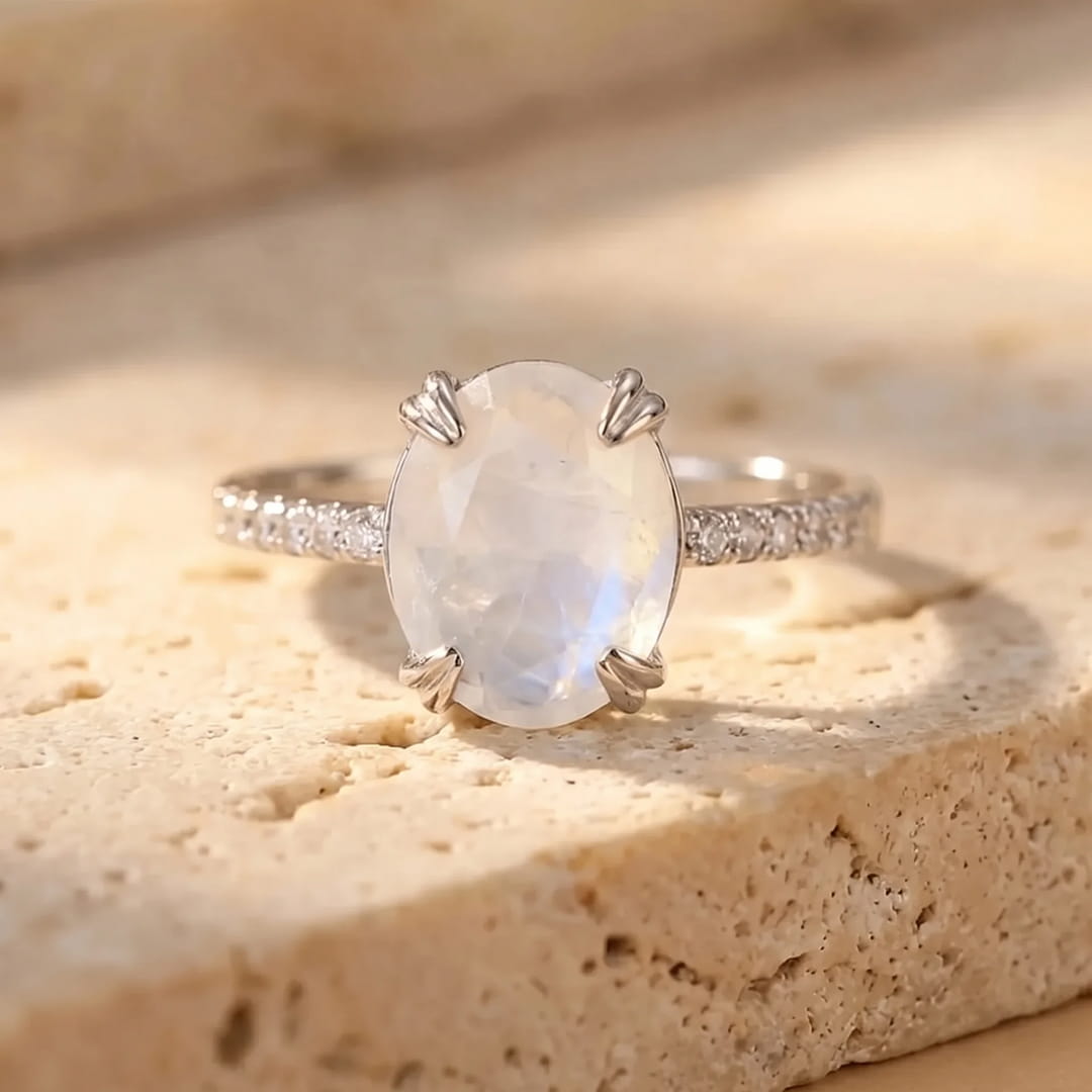 Bague Ajustable "Kirana" en Pierre de Lune & Argent
