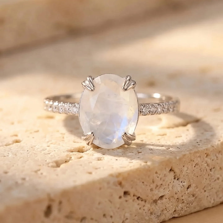 Bague Ajustable "Kirana" en Pierre de Lune & Argent