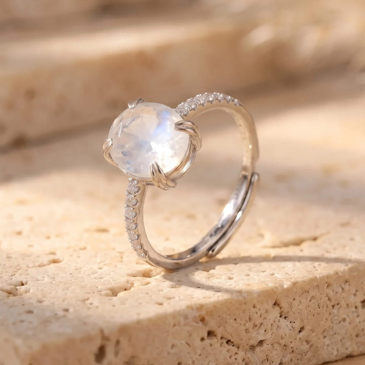 Bague Ajustable "Kirana" en Pierre de Lune & Argent