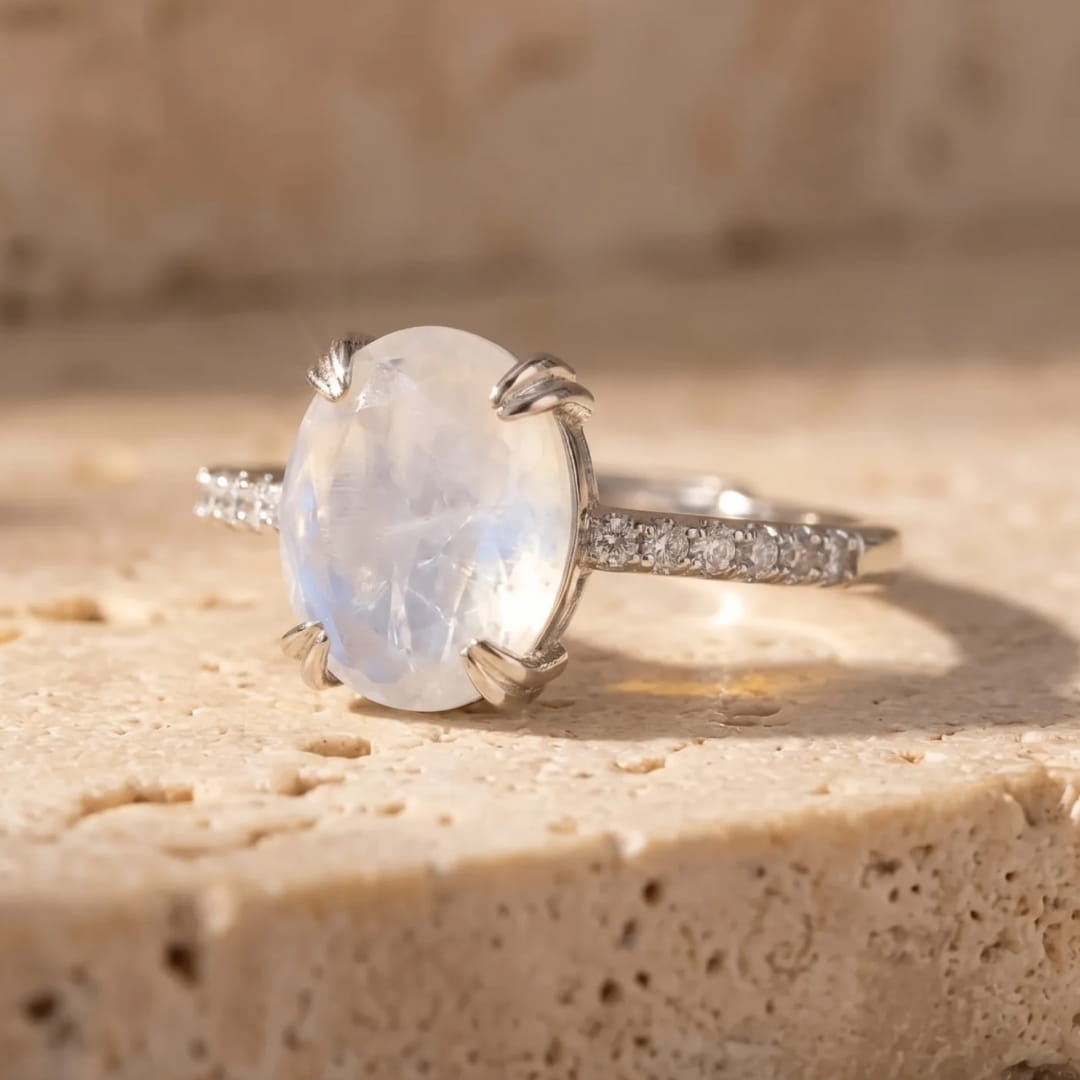 Bague Ajustable "Kirana" en Pierre de Lune & Argent