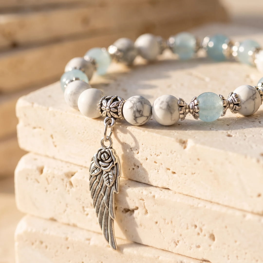 Bracelet Aile d'Ange en Howlite & Aigue-Marine