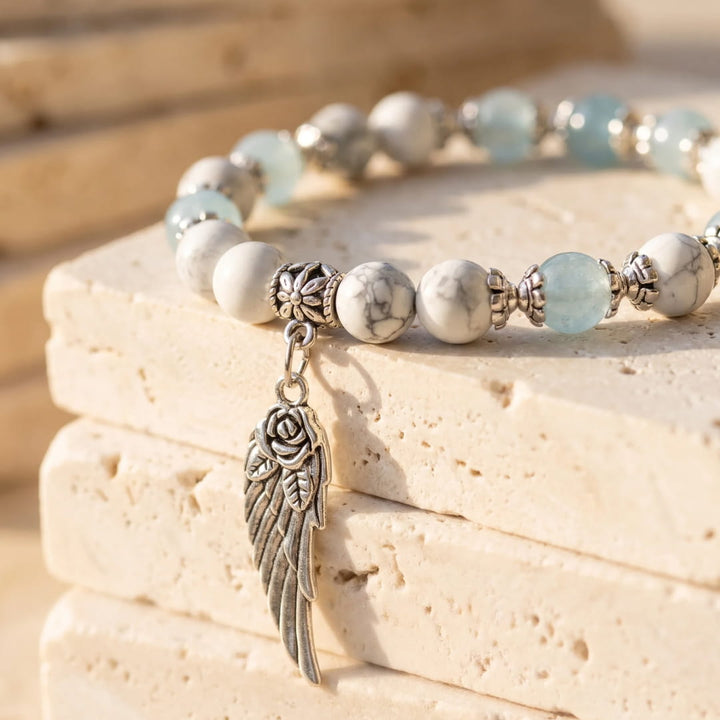 Bracelet Aile d'Ange en Howlite & Aigue-Marine