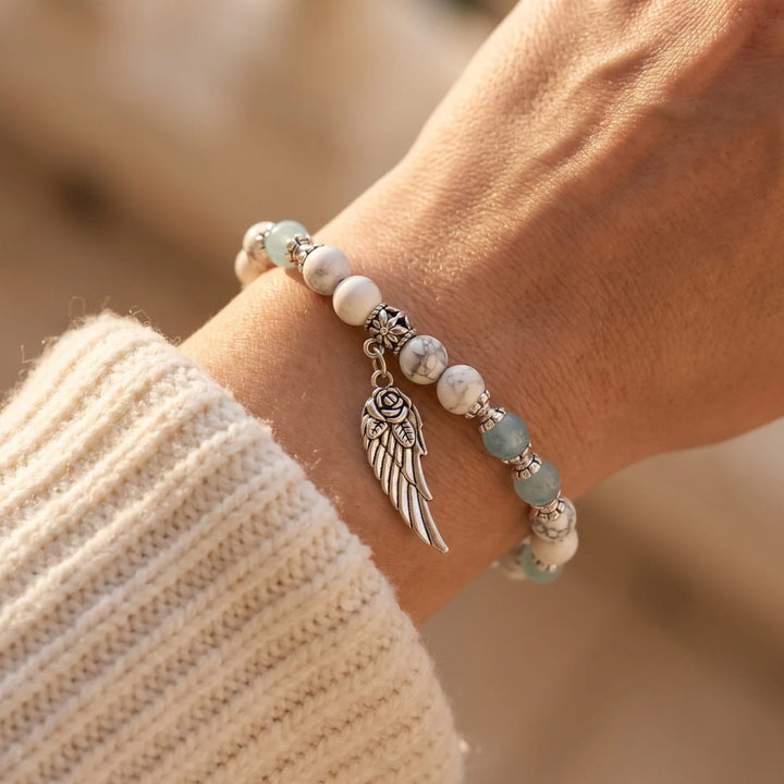 Bracelet Aile d'Ange en Howlite & Aigue-Marine