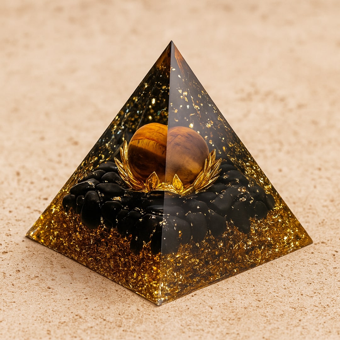 Orgonite "Cassiel" en Obsidienne Noire & Œil de Tigre