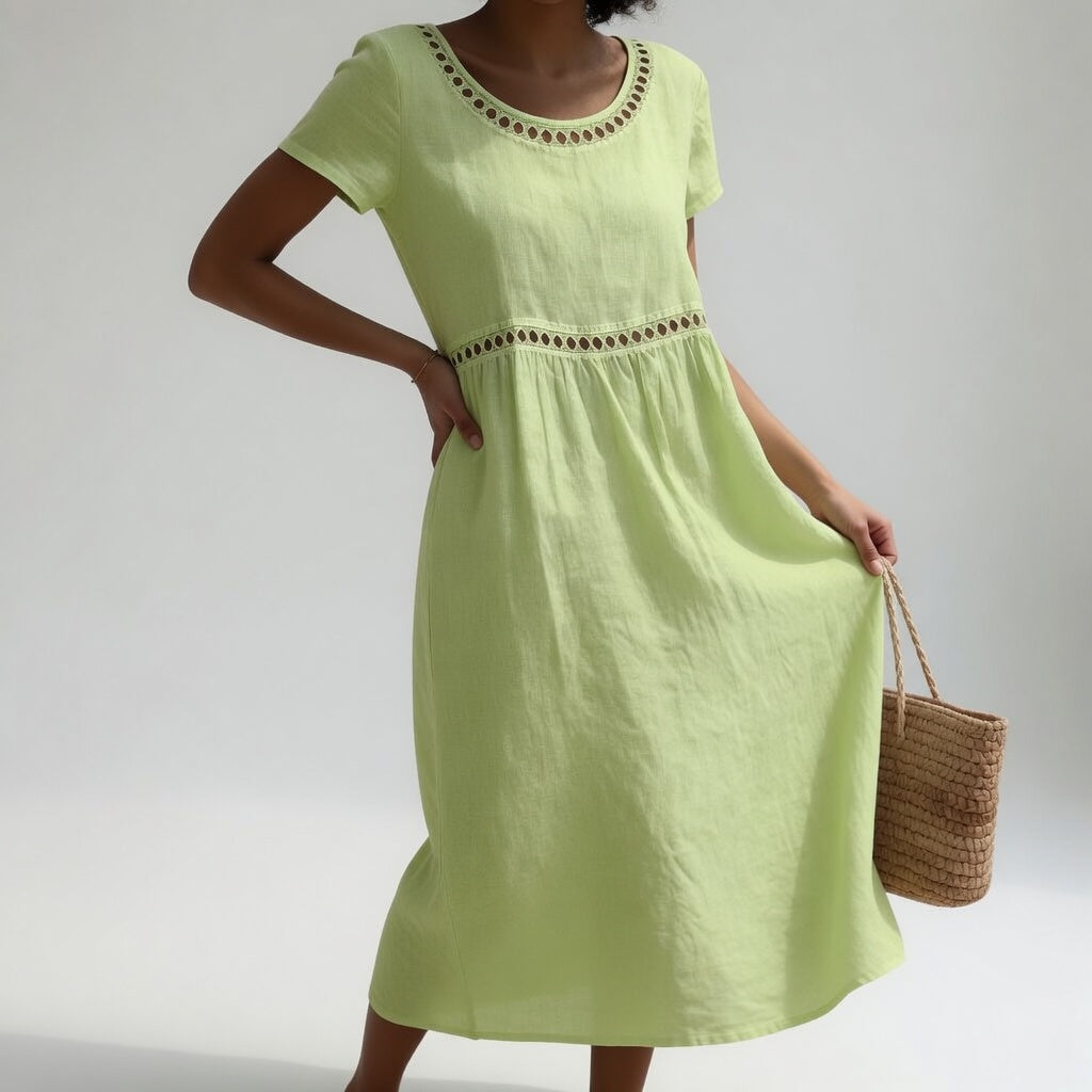Robe Gabrielle| Robe mi-longue 100% coton brodée féminité douce