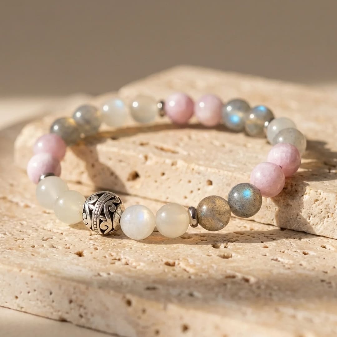 Bracelet "Douceur Féminine" en Labradorite, Pierre de Lune & Kunzite