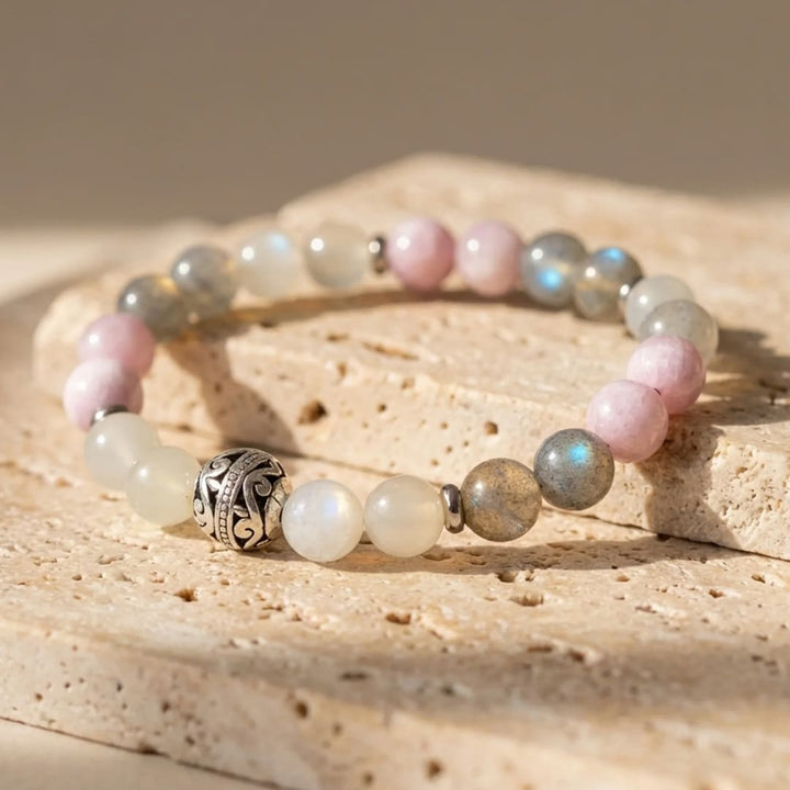 Bracelet "Douceur Féminine" en Labradorite, Pierre de Lune & Kunzite