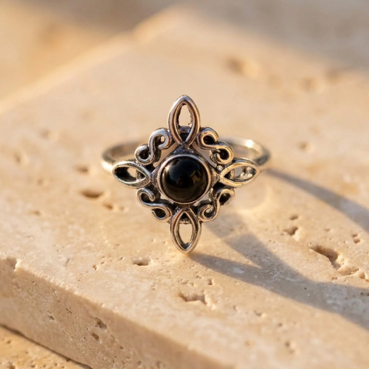 Bague Ajustable "Énergie Mystique" - Noeud de Sorcière & Obsidienne