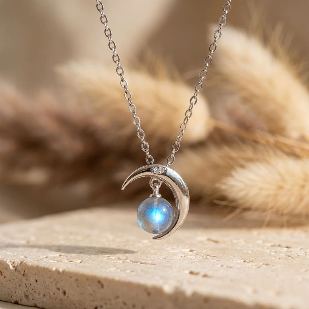 Pendentif "Lune Enchantée" en Labradorite