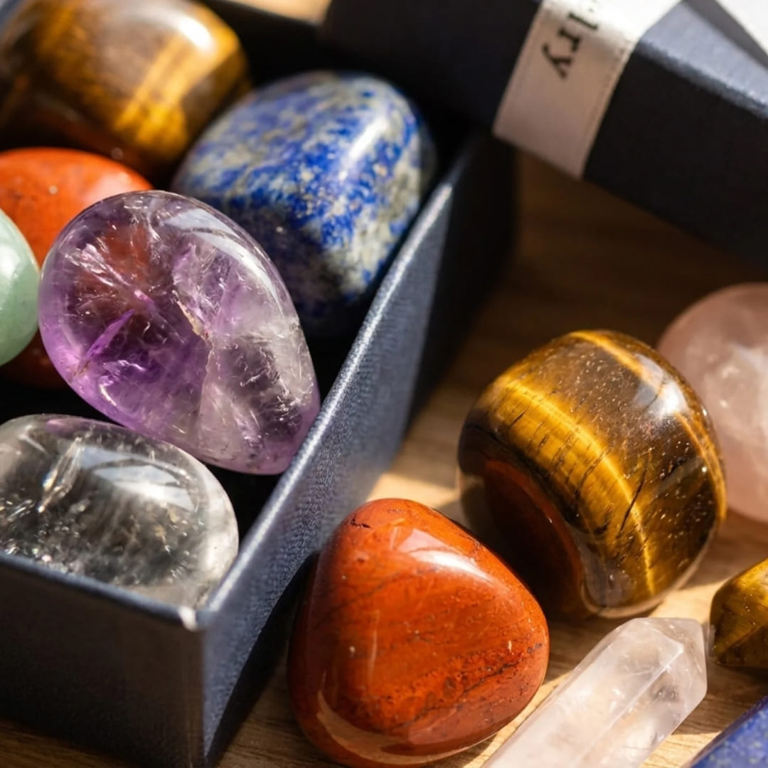 Coffret Reiki - Lot de 7 Pierres Naturelles & 7 Doubles Pointes